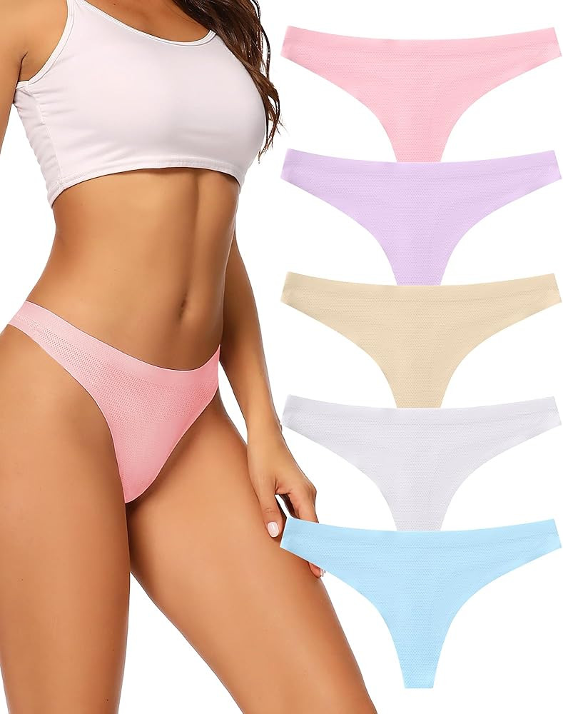 voenxe Seamless Women Underwear Thongs,No Show Ladies Thong,No Line Workout Breathable Comfortabl... | Amazon (US)
