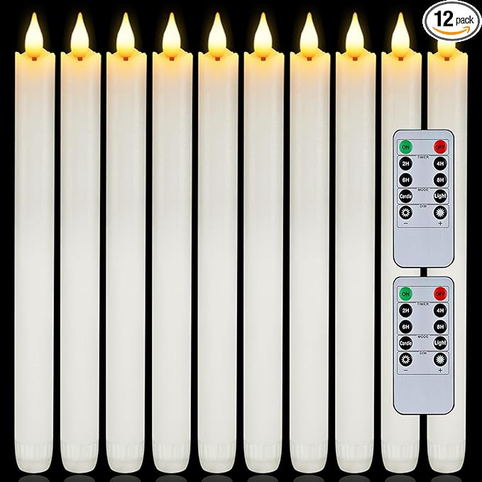 Homemory 12 Pcs Waxy Flameless Taper Candles with Remote, Flickering Battery Operated, LED Flamel... | Amazon (US)