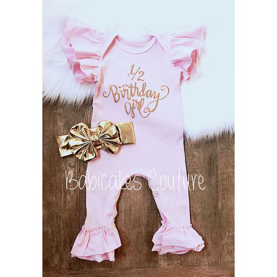 1/2 Birthday Girl Outfit, 6mos Birthday Girl Outfit, Half Birthday Outfit, Pink Ruffle Romper, Pi... | Etsy (US)