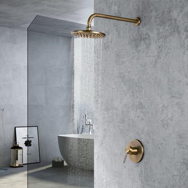 Brewst Round Rain Showerhead Only Wall Mount Shower System in Antique Brass Solid Brass-Homary | Homary
