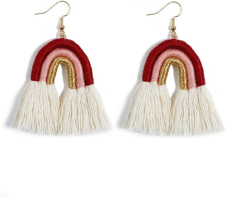 Colorful Rainbow Layered Tassel Earrings Bohemian 3 Tier Fringe Statement Dangle Drop Earrings fo... | Amazon (US)