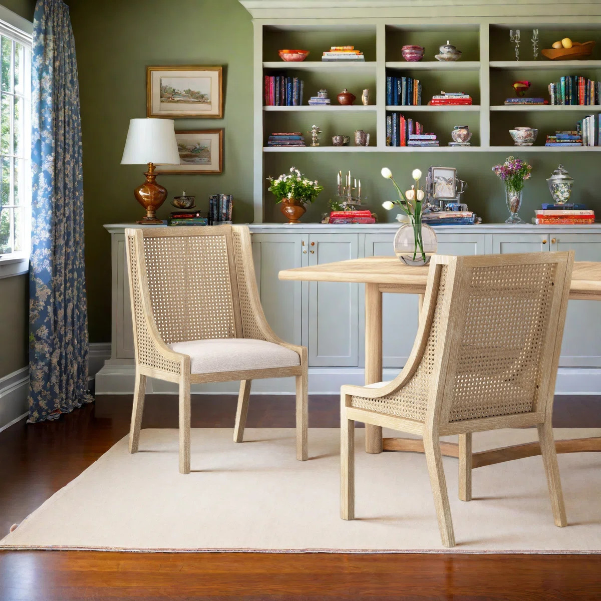 19.25'' H Upholstered Cane Back Side Chair (Set of 2) | Wayfair North America