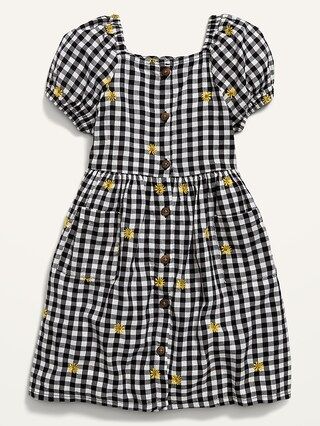 Fit &#x26; Flare Puff-Sleeve Gingham Dress for Toddler Girls | Old Navy (US)