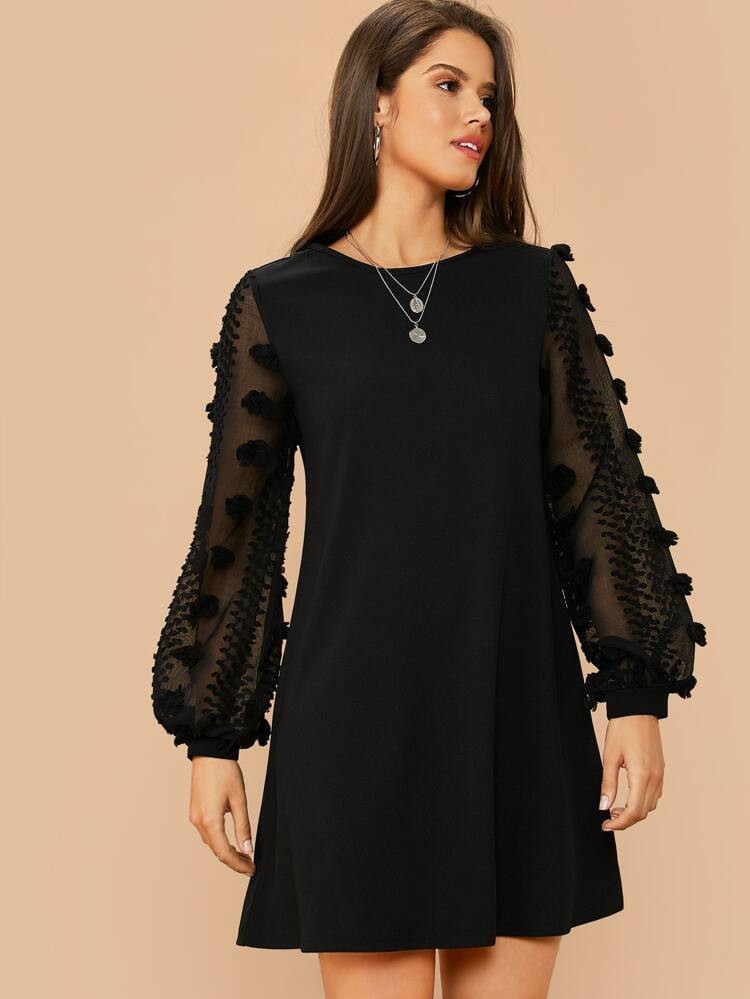 3D Applique Bishop Sleeve Dress | SHEIN