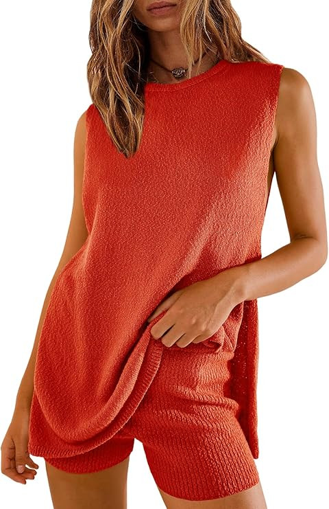 SENSERISE Womens Summer Sweater Sets 2 Piece Beach Vacation Outfits Top Shorts Ribbed Knit Lounge... | Amazon (US)