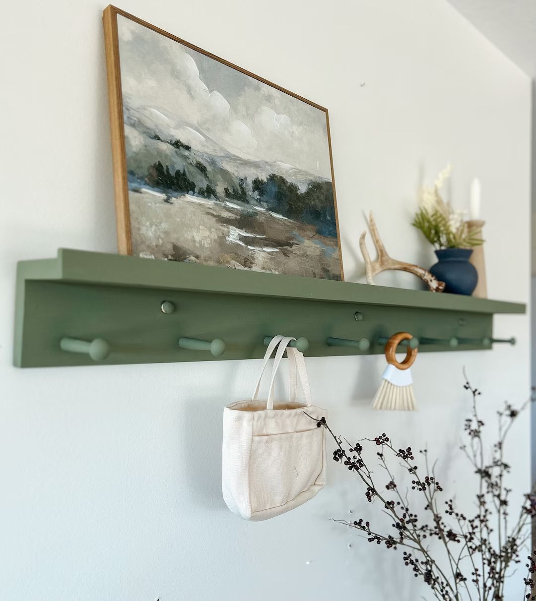 Shelf with hooks and ledge | shelf for pictures | Kitchen decor | Wooden peg rail | coat rack | e... | Etsy (US)
