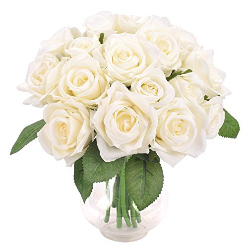 Aonewoe Artificial Flowers 2 Bouquets 18 Rose Head Rose Fake Flowers Bridal Bouquets for Wedding Dec | Amazon (US)