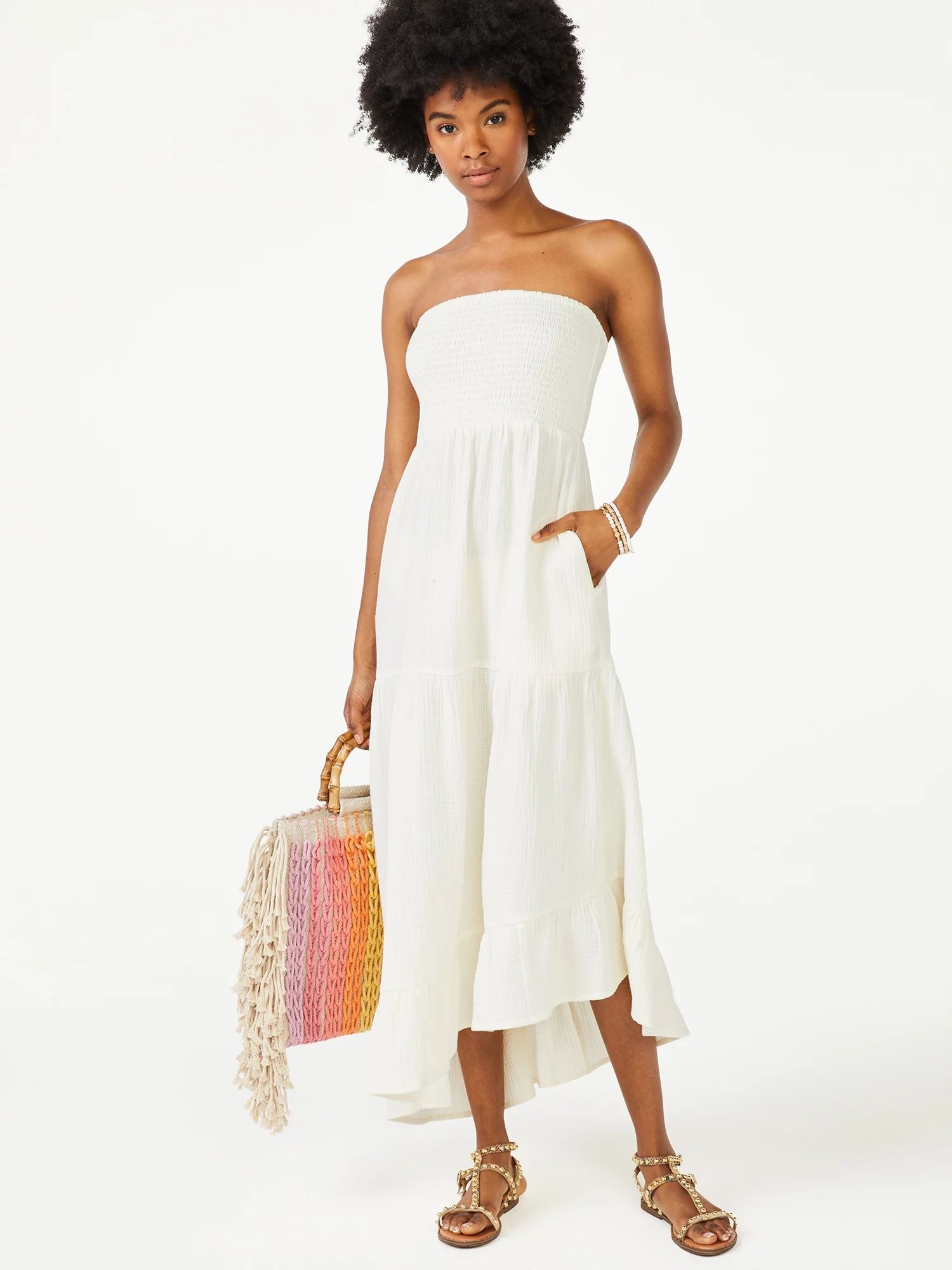 Scoop Women's Strapless Asymmetric Midi Sundress | Walmart (US)