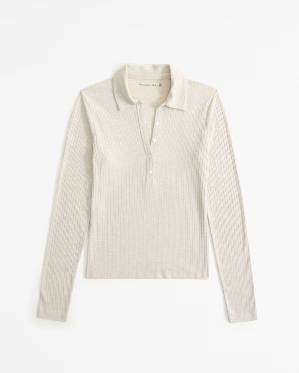 Long-Sleeve Wide Rib Polo Top | Abercrombie & Fitch (US)