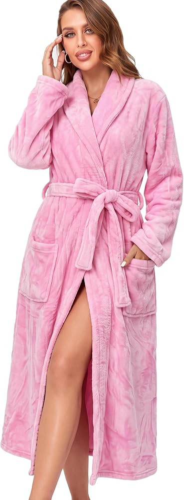 RONGTAI Womens Bathrobe Ladies Fleece Plush Warm Long Robes Fleece Nightgown Sleepwear | Amazon (US)