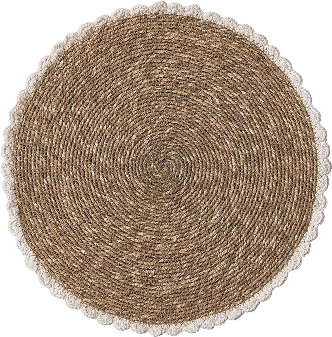 Creative Co-Op Round Handwoven Seagrass and Cotton Crocheted, Natural Placemat | Amazon (US)