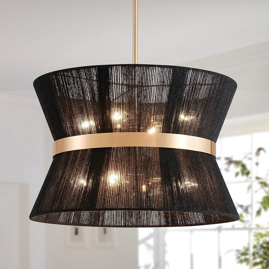 Shrine Lighting Black Drum Chandelier, Modern Design, Boho Pendant Light for Dining Room, D18'' x... | Amazon (US)