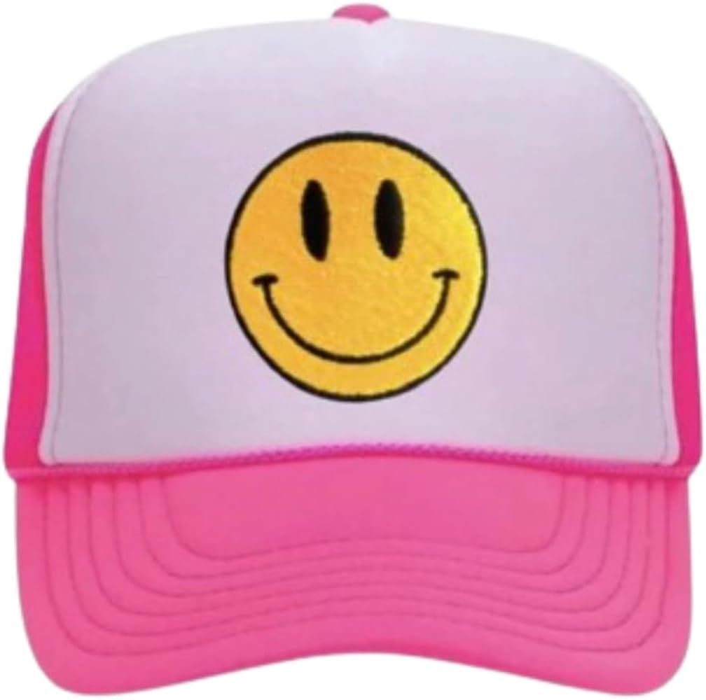 Smile Face Trucker Hat, Trendy Cute Preppy Smile Yellow Emoji Patch Embroidered Baseball Cap Snap... | Amazon (US)