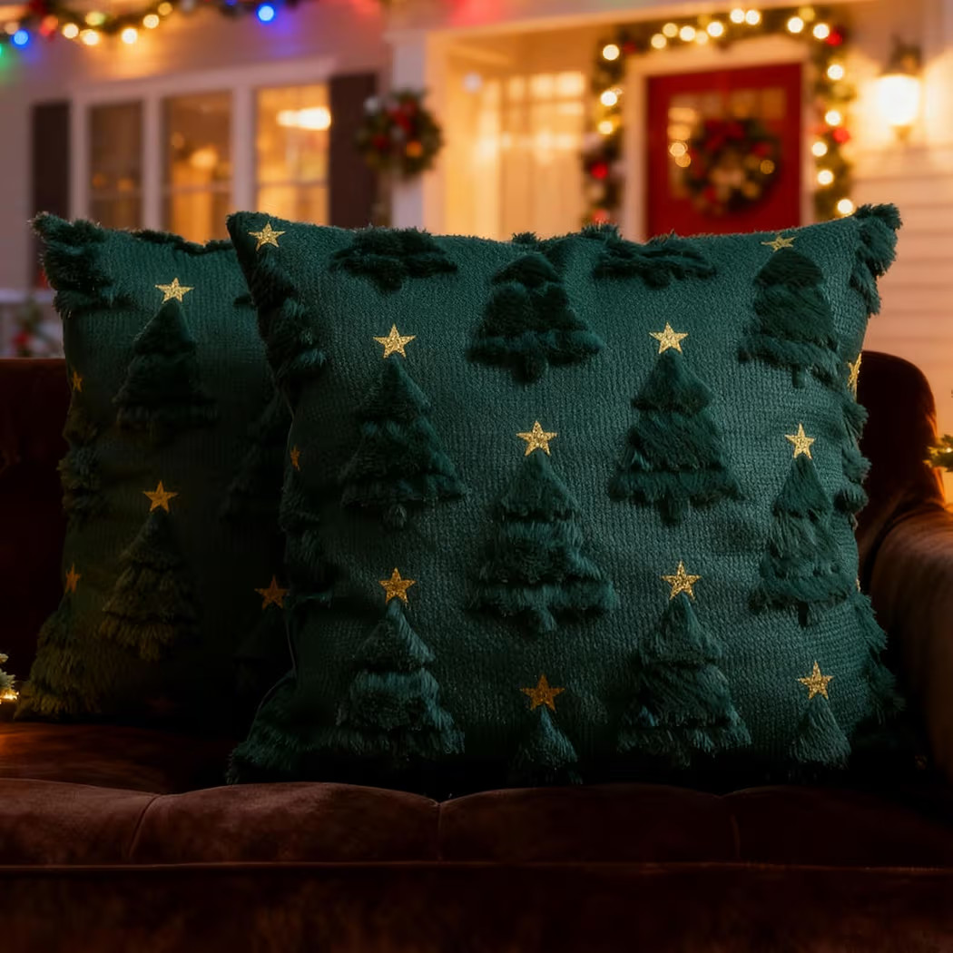 Christmas Pillow Covers 18x18 Set of 2,Xmas Decorations Green Christmas Tree Throw Pillow Covers ... | Amazon (US)