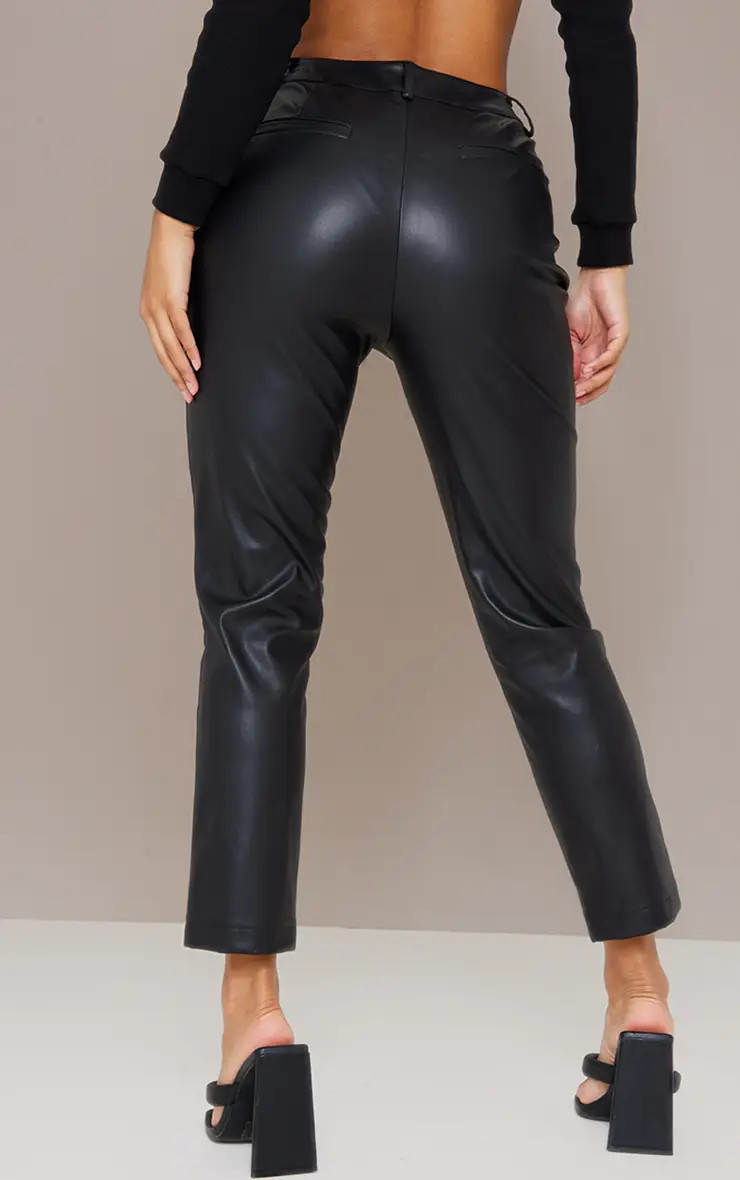 Black Faux Leather Cropped Trousers | PrettyLittleThing USA | PrettyLittleThing US
