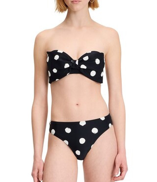 kate spade new york Dotted Print Sweetheart Neck Underwire Bandeau Swim Top & High Cut Leg Hipste... | Dillard's