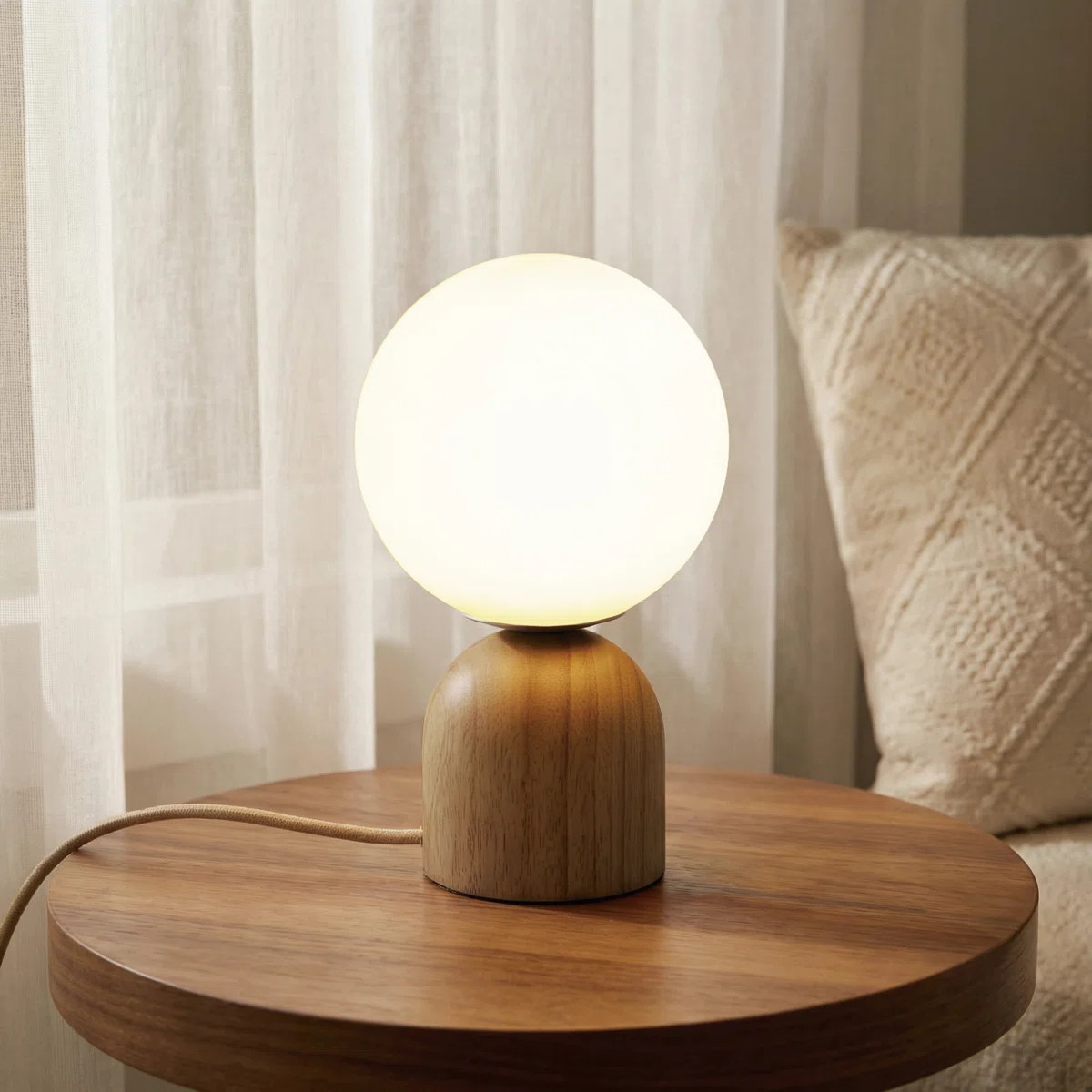 9.8'' Dimmable Opal Glass Globe Table Lamp with Natural Rubber Wood Base and E12 Lamp Holder, cUL... | Wayfair North America