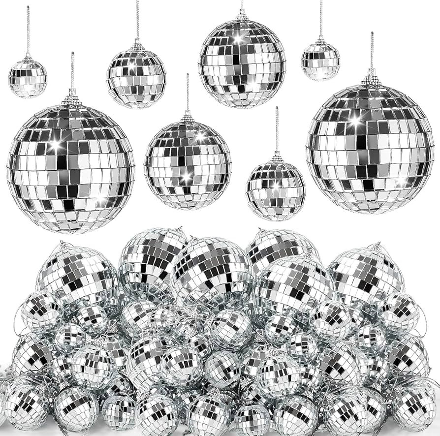 36 Pieces Mirror Disco 4D Ball Silver Hanging Disco 4D Ball Small Party Mirror Balls Cool Reflect... | Amazon (US)