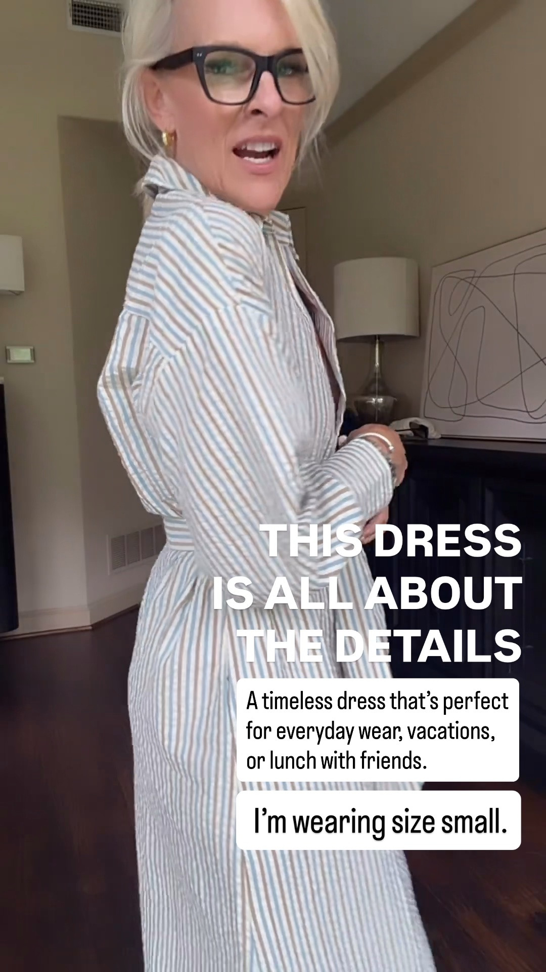 This seersucker dress is one of those pieces that looks even better in person. The wide sash creates such a flattering shape, and I love the pockets and subtle striped texture that make it feel so elevated. I’m wearing my true size small.

💡 LTK MADE EASY
❤️ Heart = Support my posts!
🔖 Save = Get sale & restock alerts
📋 Lists = Keep favorites organized
📲 Share = Send lists and products to a friend. Hello, Christmas List!
💬 Comment = Ask me anything about what I’m wearing. :-)

#LTKootd #LTKSeasonal #LTKOver40