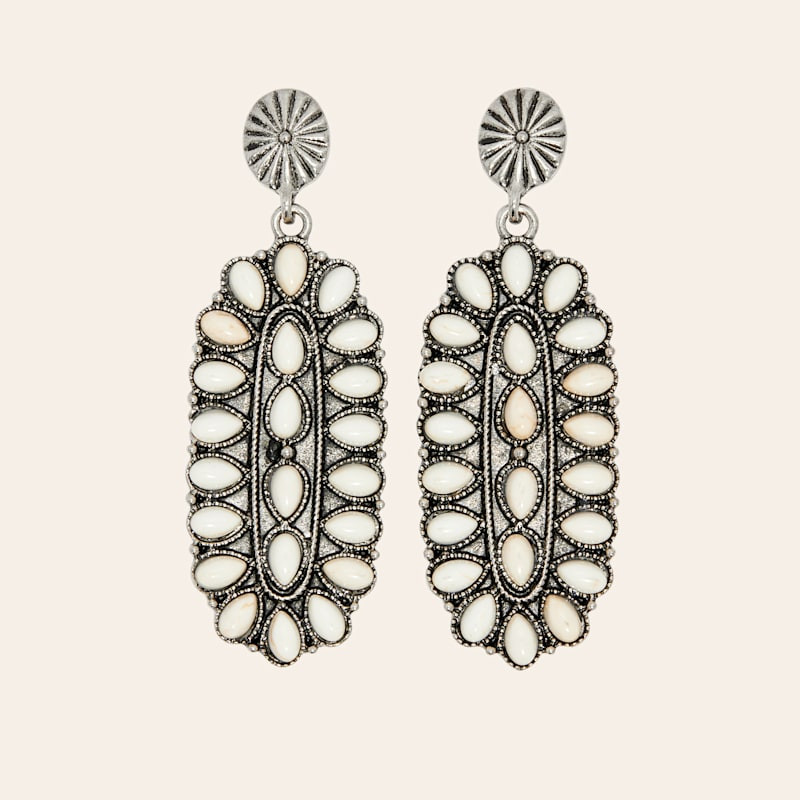 Rockin' C Silver & Cream Oval Earrings | Cavender's
