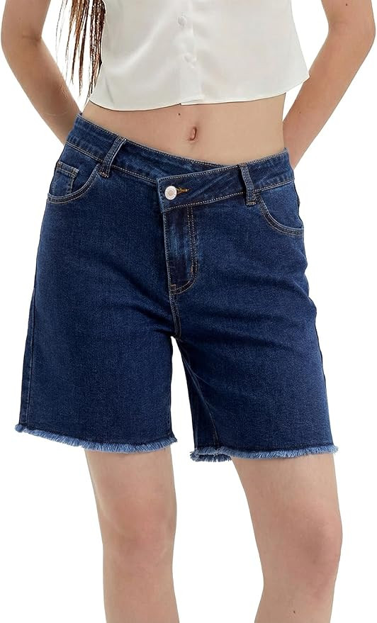 Sidefeel Women's Jean Shorts High Waisted Stretchy Bermuda Raw Hem Denim Summer Shorts | Amazon (US)