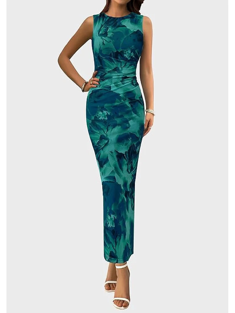 PRETTYGARDEN Womens Summer Wedding Guest Dress Spring Mesh Sleeveless Bodycon Ruched Floral Holid... | Walmart (US)