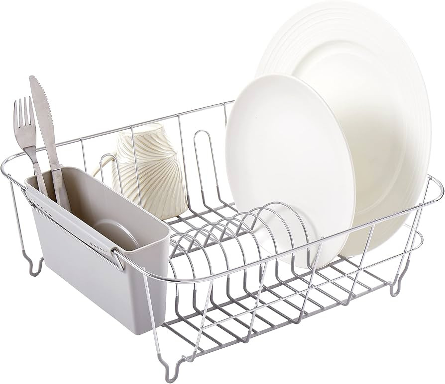 Dish Drying Rack & Cutlery Holder 2 Piece Set - Compact Sink-Fitting Dish Drainer with Rubberized... | Amazon (US)