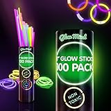 100 Ultra Bright Glow Sticks Bulk - Glow in The Dark Party Supplies Pack - 8" Glowsticks Party Favor | Amazon (US)