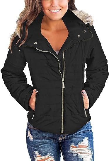 Vetinee Women Casual Faux Fur Lapel Zip Pockets Quilted Parka Jacket Puffer Coat | Amazon (US)