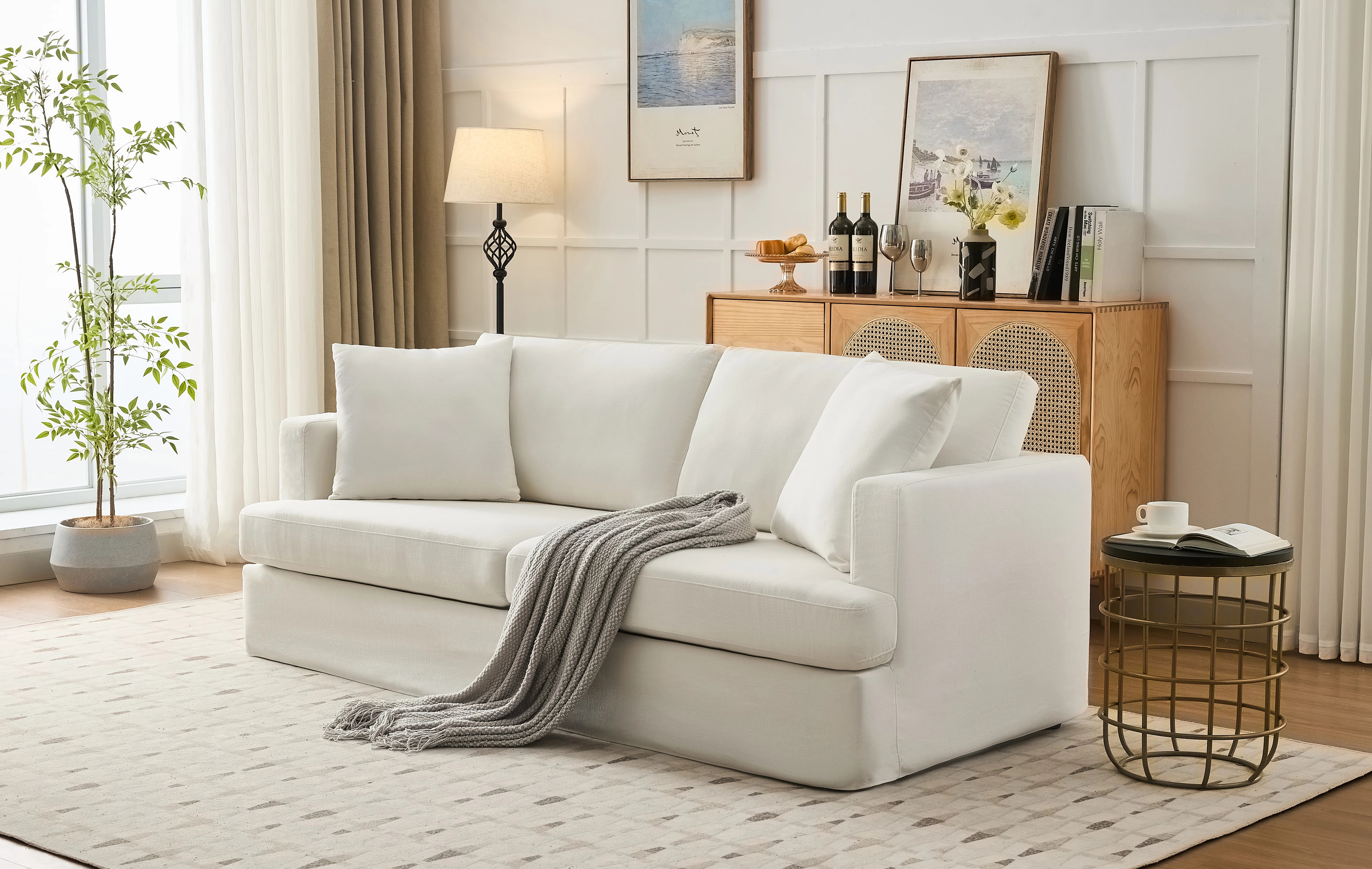 Latitude Run® Gilba 84.6'' Wide Arm Upholstered White Slipcovered Sofa & Reviews | Wayfair | Wayfair North America