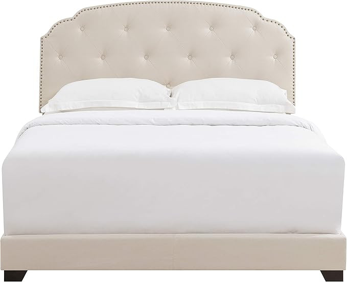 Pulaski Tufted Nailhead Trimmed Linen Beige, 85.50" L x 80.50" W x 52.00" H Upholstered King Bed, | Amazon (US)