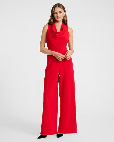 Cowl Halter Neck Wide Leg Jumpsuit with Pockets | Express