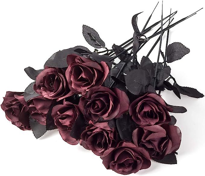 Yebazy 10pack Wine red Rose Bouquet Artificial Silk Roses Flowers Fake Silk Rose Bouquets for Wed... | Amazon (US)