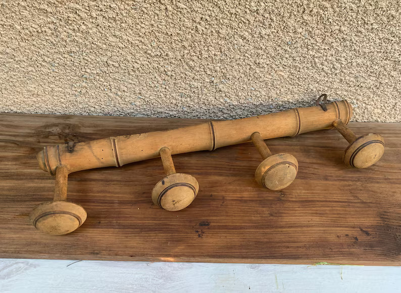 Antique French wooden wall hooks, faux bamboo. Faux bamboo wall hooks. 4 French wooden coat hooks... | Etsy (US)