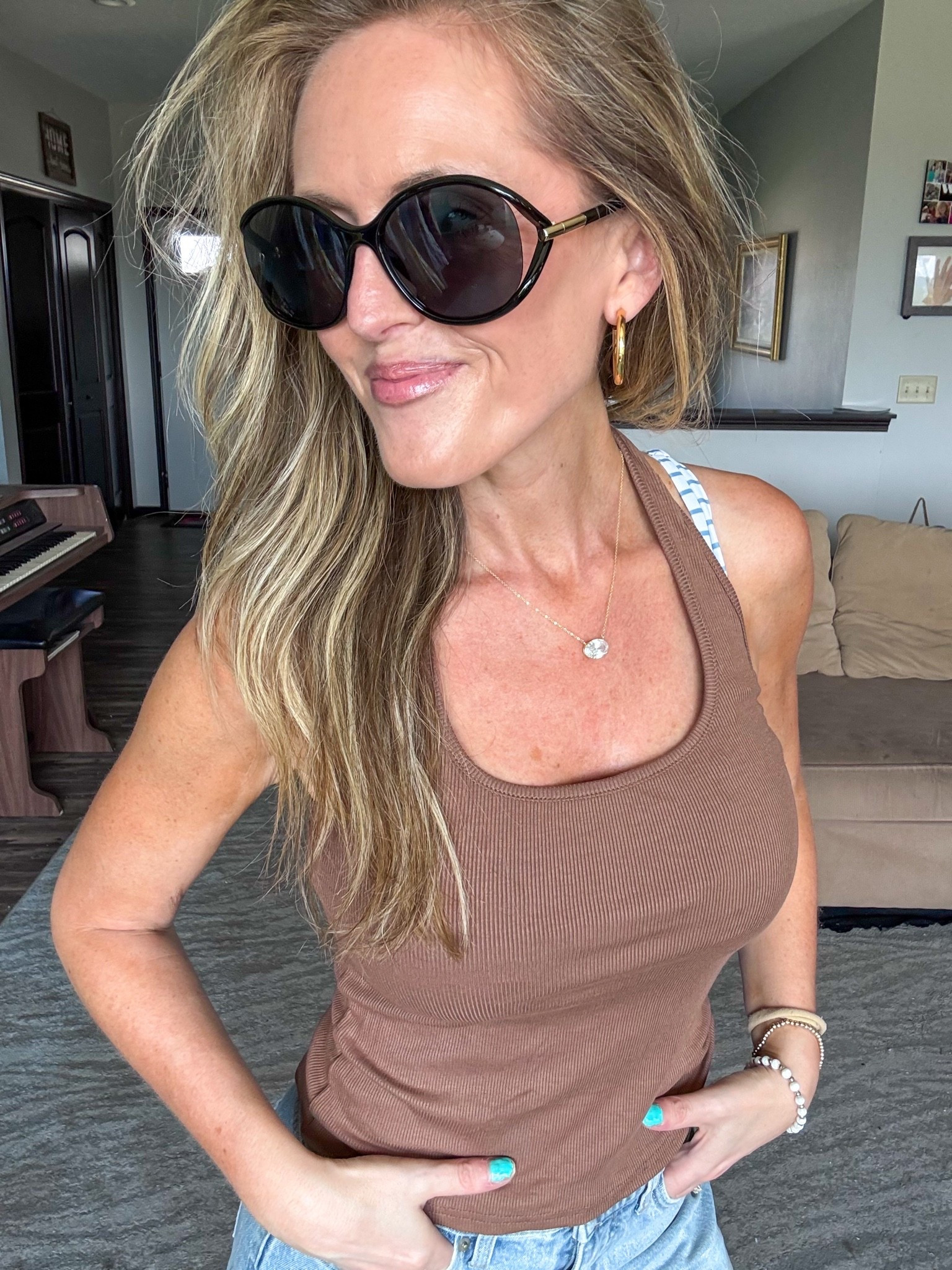 These black oversized sunglasses might just be a new favorite! 🖤 Super chic and I love the side detail! 

As an Amazon Influencer I earn commission on qualifying purchases.

Oversized sunglasses, black sunglasses, mom style, summer accessories, fun fashion accessories, sunglasses, brown halter top, striped swimsuit, summer outfit inspo, 5 star sunglasses

#LTKOver40 #LTKMidsize #LTKootd