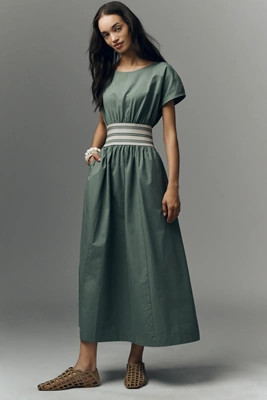 By Anthropologie Waisted Short-Sleeve A-Line Midi Dress | Anthropologie (US)