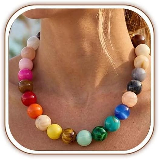Chunky Beaded Necklace for Women, Colorful Trendy Statement Summer Jewelry Gift | Amazon (US)