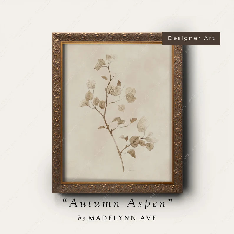 Fall Branch Drawing Art Print - Antique Style Wall Art Botanical, Sketch for Autumn Decor, Neutra... | Etsy (US)