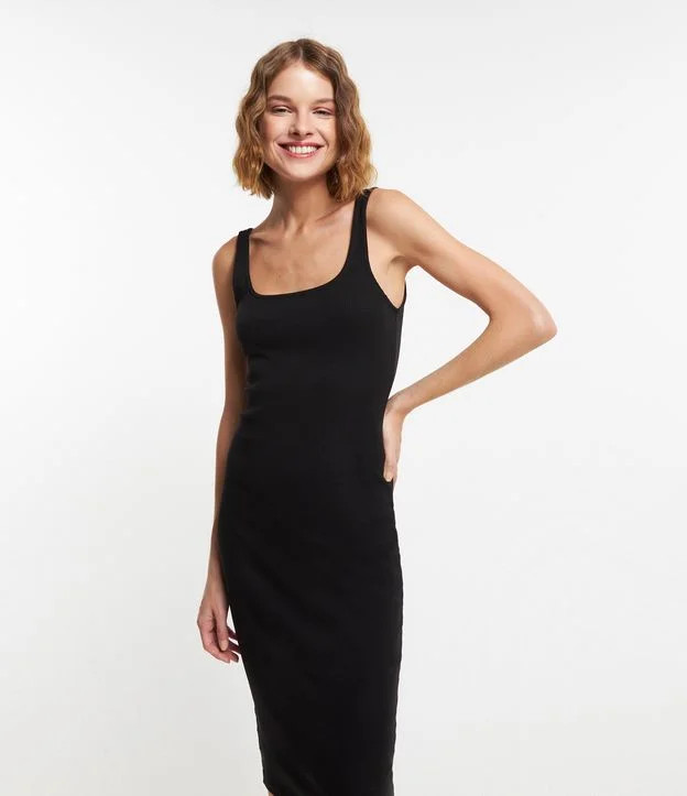 Vestido Midi Básico com Decote Quadrado Preto | Renner (BR)