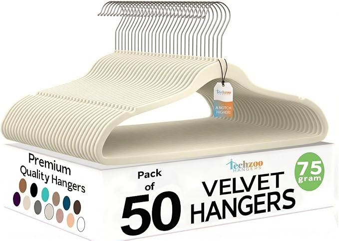 50 Pack New Premium Quality Velvet Hangers Ultra Thin Non Slip Adult Felt Space Saving Hangers fo... | Amazon (US)