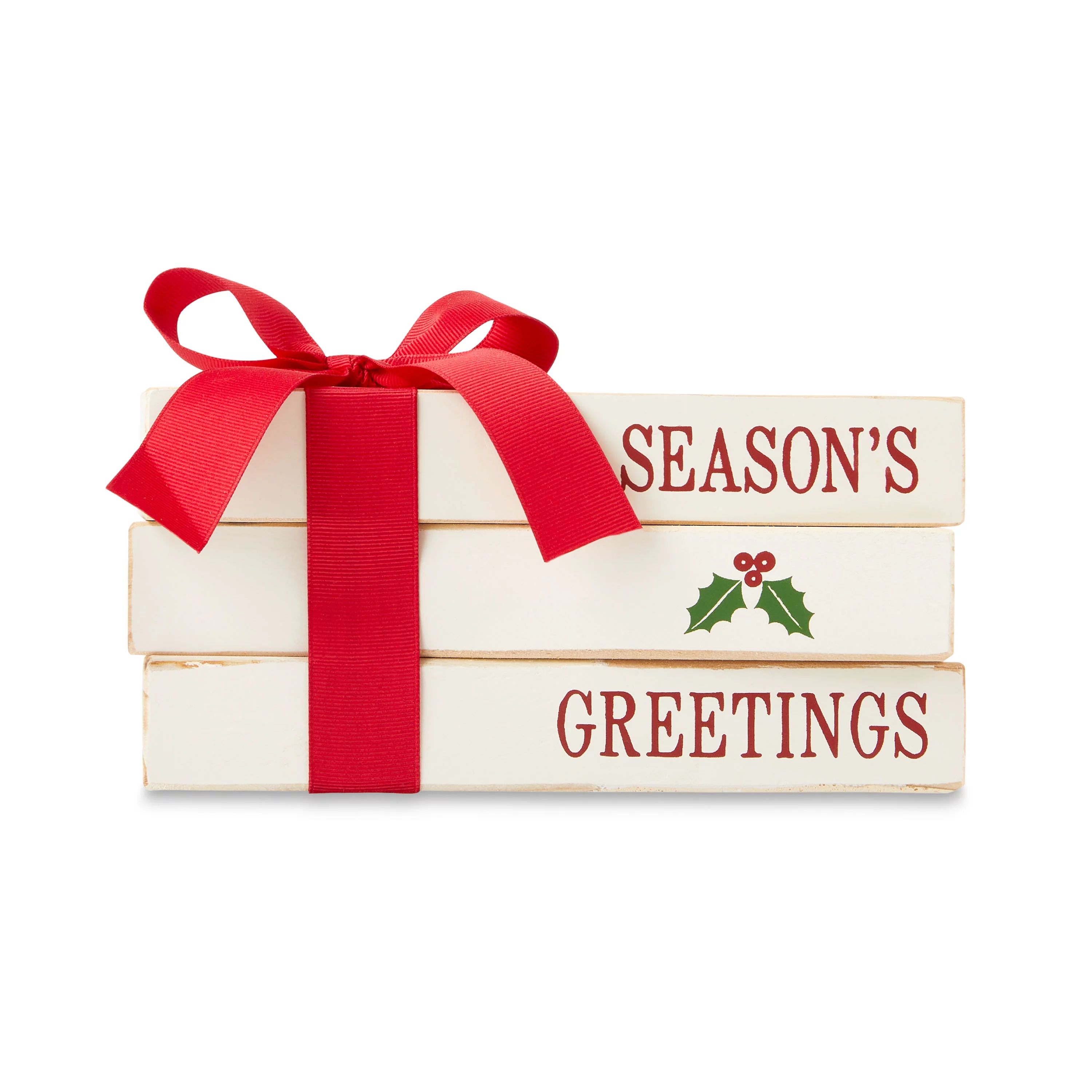 Holiday Time 4in x 7.5in Season’s Greetings Stacked Blocks Tabletop Decor, White | Walmart (US)