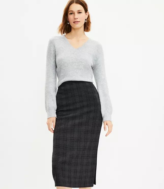 Plaid Pull On Midi Skirt | LOFT