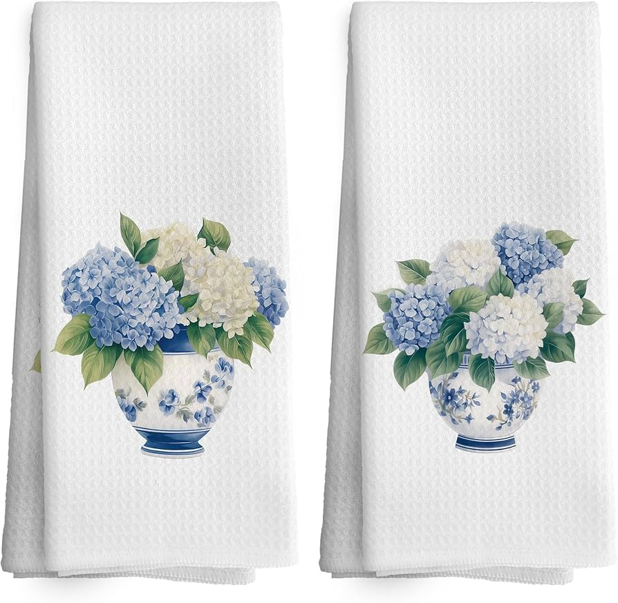 Chinoiserie Decor Kitchen Towels Hydrangea Decor Dish Towel 16x24 Inches, Blue and White Chinese ... | Amazon (US)