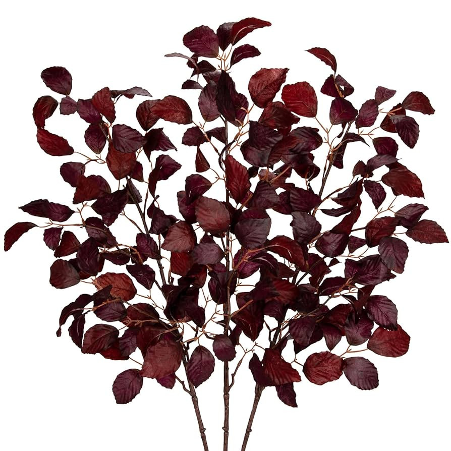 3PCS Artificial Fall Leaf Stems Autumn Leaves Fake Fagus Sylvatica Folige Burgundy Faux Beech Lea... | Amazon (US)