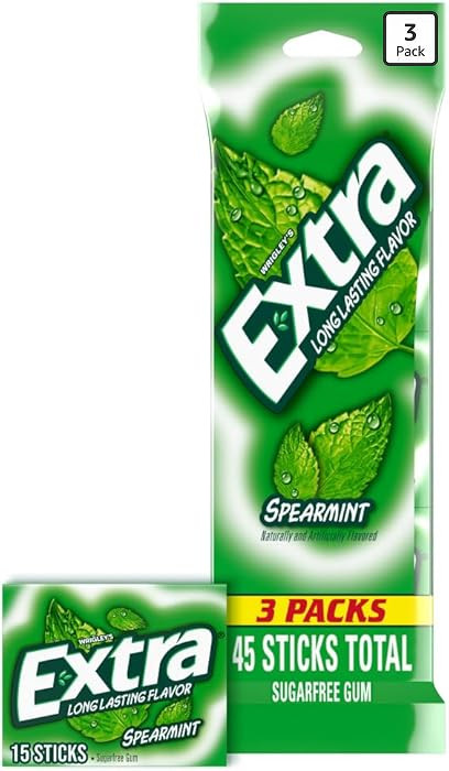 EXTRA Spearmint Sugar Free Chewing Gum, 3 Pack Bulk Gum (45 Sticks Total), Long-Lasting Fresh Bre... | Amazon (US)