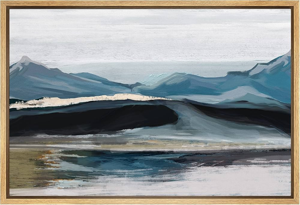 SIGNFORD Framed Canvas Print Wall Art Pastel Blue Scenic Mountain Range Nature Wilderness Illustr... | Amazon (US)
