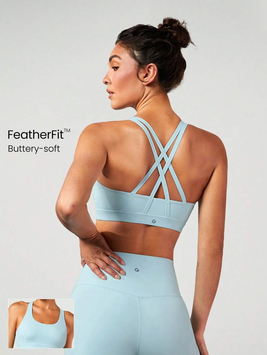 GLOWMODE FeatherFit™ Crossover Strap Sports Bra Gym Valentine's Day | SHEIN
