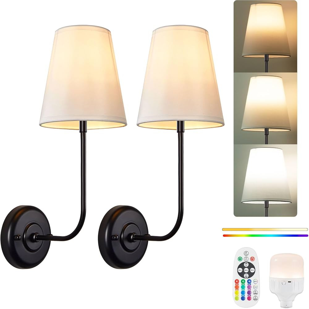 PASSICA DECOR Battery Operated Wall Sconces Set of Two, Rechargeable Wall Lights with 5200mAh Dim... | Amazon (US)