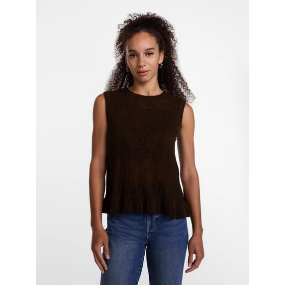 Scenario Women's Texture Peplum Tank Sweater, Lightweight, Sizes XS-XXXL | Walmart (US)