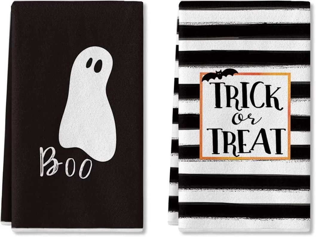 Artoid Mode Boo Ghost Halloween Kitchen Dish Towels 2-Pack 18 x 26 Black and White Stripe | Walmart (US)